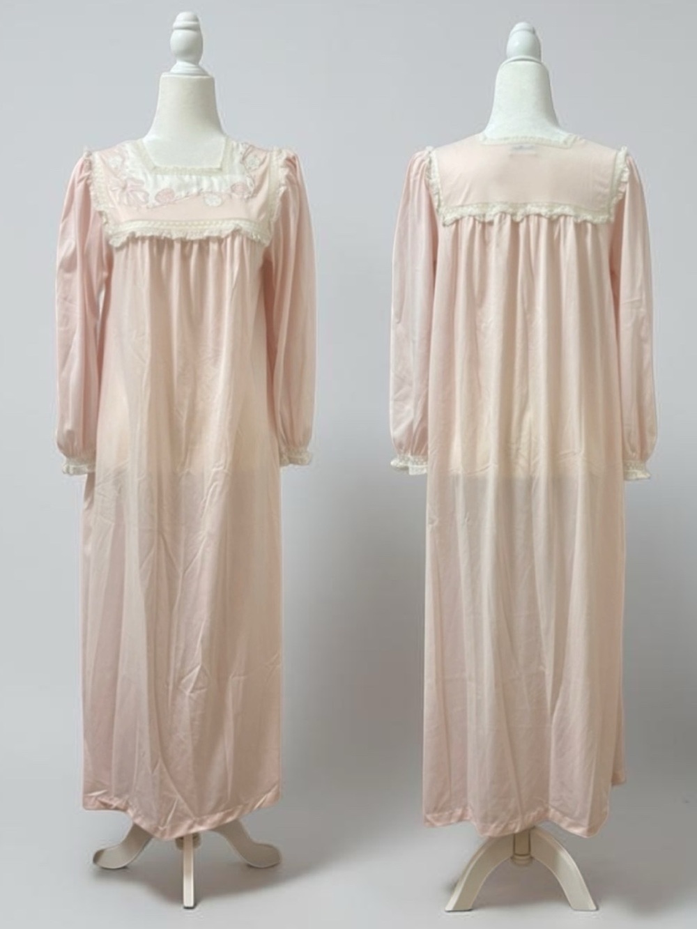 90s Dress Sara Beth Vintage Nightgown Blush Pink Lace Embroidered Bow Women’s S